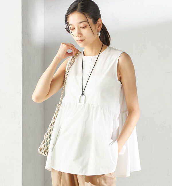 SHIPS for women「〈接触冷感 / 撥水加工〉TEX BRID(R)タフタ ギャザー ノースリーブ ブラウス」|シャツ・ブラウス|