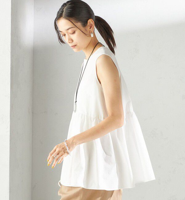 SHIPS for women「〈接触冷感 / 撥水加工〉TEX BRID(R)タフタ ギャザー ノースリーブ ブラウス」|シャツ・ブラウス|