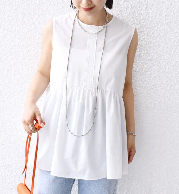 SHIPS for women「〈接触冷感 / 撥水加工〉TEX BRID(R)タフタ ギャザー ノースリーブ ブラウス」|シャツ・ブラウス|