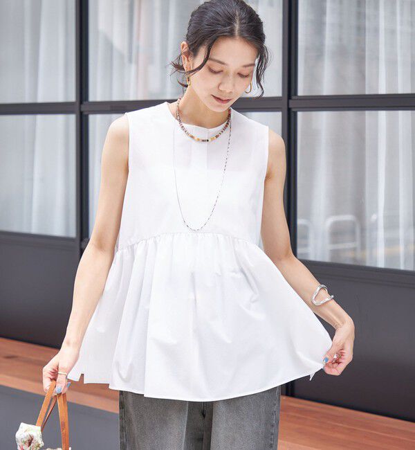 SHIPS for women「〈接触冷感 / 撥水加工〉TEX BRID(R)タフタ ギャザー ノースリーブ ブラウス」|シャツ・ブラウス|