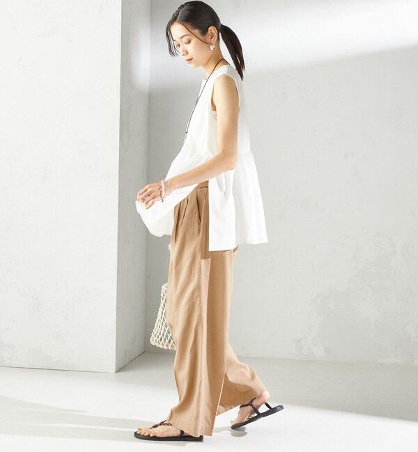 SHIPS for women「〈接触冷感 / 撥水加工〉TEX BRID(R)タフタ ギャザー ノースリーブ ブラウス」|シャツ・ブラウス|