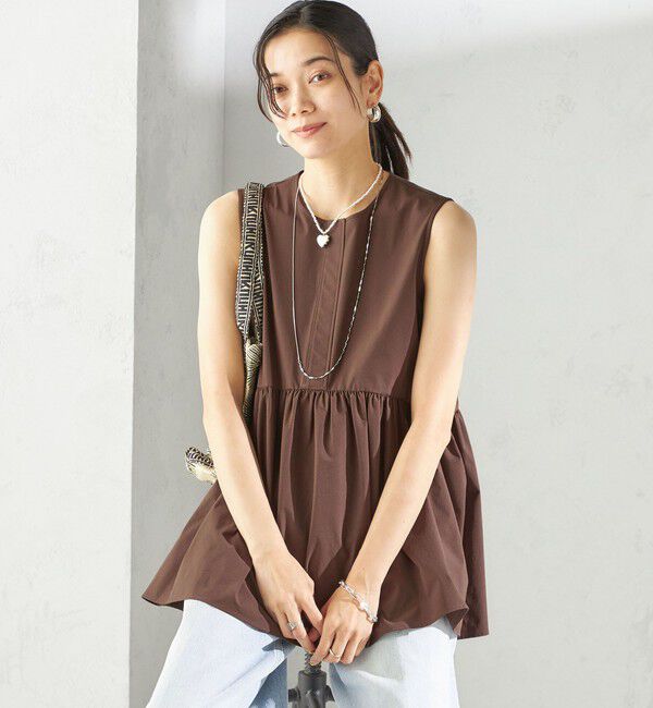 SHIPS for women「〈接触冷感 / 撥水加工〉TEX BRID(R)タフタ ギャザー ノースリーブ ブラウス」|シャツ・ブラウス|