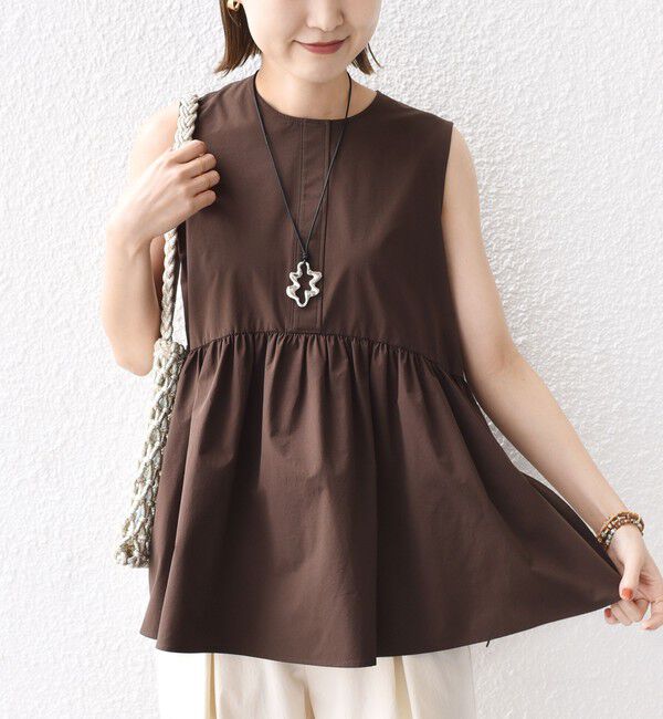 SHIPS for women「〈接触冷感 / 撥水加工〉TEX BRID(R)タフタ ギャザー ノースリーブ ブラウス」|シャツ・ブラウス|