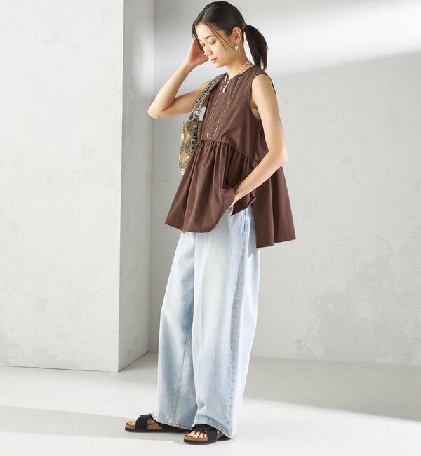 SHIPS for women「〈接触冷感 / 撥水加工〉TEX BRID(R)タフタ ギャザー ノースリーブ ブラウス」|シャツ・ブラウス|