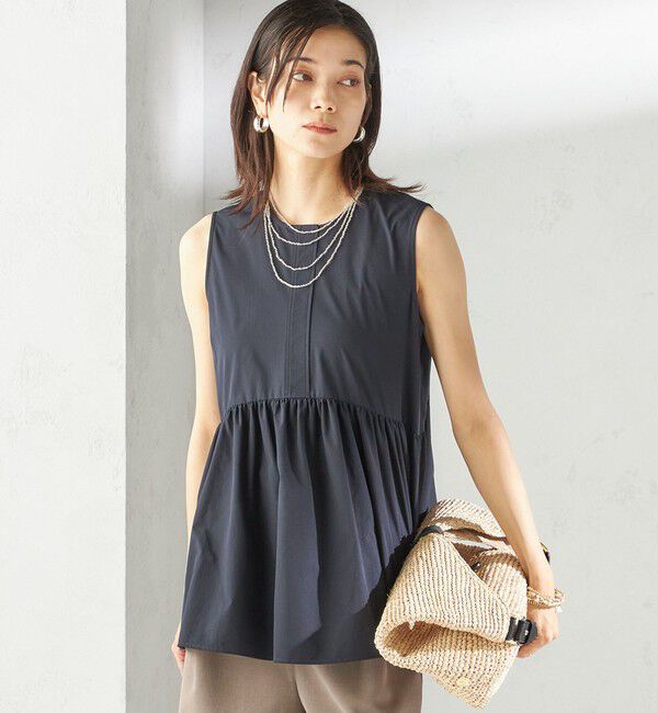 SHIPS for women「〈接触冷感 / 撥水加工〉TEX BRID(R)タフタ ギャザー ノースリーブ ブラウス」|シャツ・ブラウス|