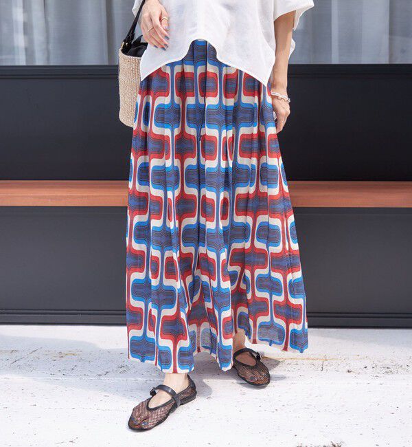 SHIPS for women「【SHIPS別注】UHURU:〈手洗い可能〉シアープリント ギャザー スカート」|スカート|ネイビー