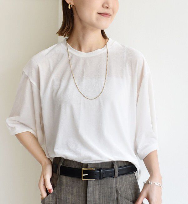 SHIPS for women「〈手洗い可能〉シアー トリコット ポリエステル ベロア 五分袖 ワイド TEE」|Tシャツ・カットソー|