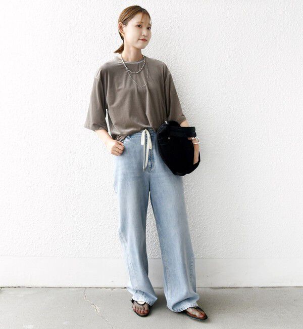 SHIPS for women「〈手洗い可能〉シアー トリコット ポリエステル ベロア 五分袖 ワイド TEE」|Tシャツ・カットソー|