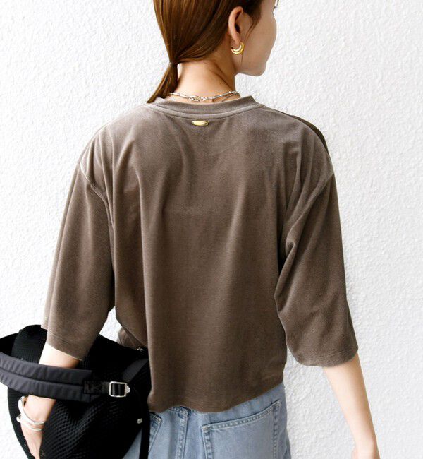 SHIPS for women「〈手洗い可能〉シアー トリコット ポリエステル ベロア 五分袖 ワイド TEE」|Tシャツ・カットソー|