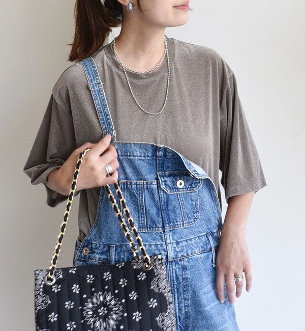 SHIPS for women「〈手洗い可能〉シアー トリコット ポリエステル ベロア 五分袖 ワイド TEE」|Tシャツ・カットソー|