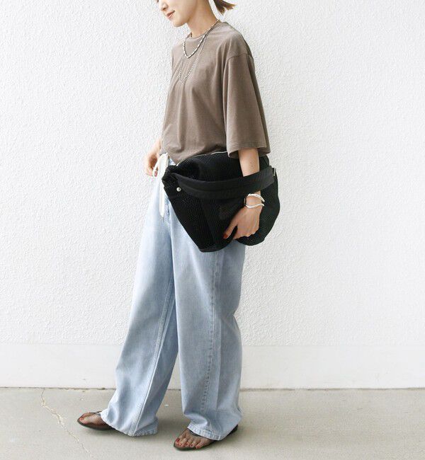 SHIPS for women「〈手洗い可能〉シアー トリコット ポリエステル ベロア 五分袖 ワイド TEE」|Tシャツ・カットソー|