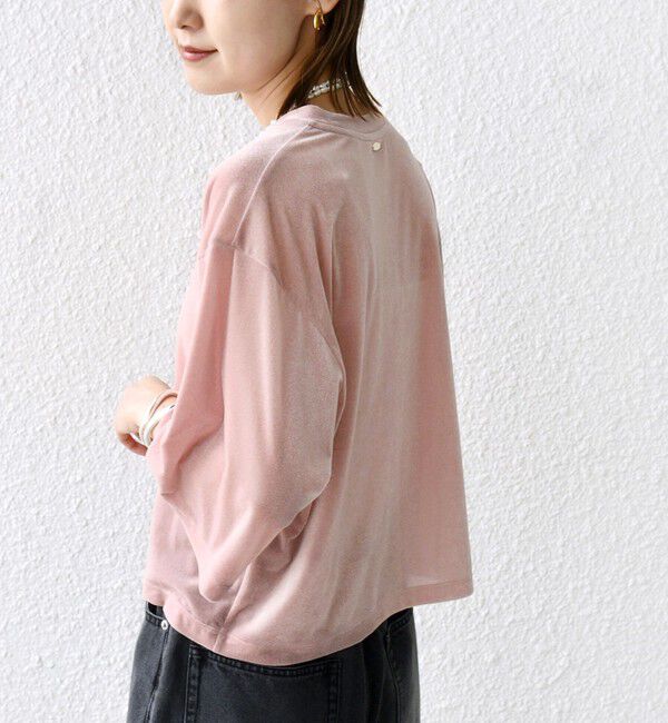 SHIPS for women「〈手洗い可能〉シアー トリコット ポリエステル ベロア 五分袖 ワイド TEE」|Tシャツ・カットソー|