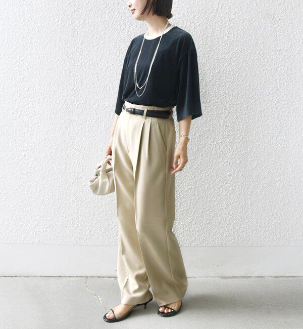 SHIPS for women「〈手洗い可能〉シアー トリコット ポリエステル ベロア 五分袖 ワイド TEE」|Tシャツ・カットソー|