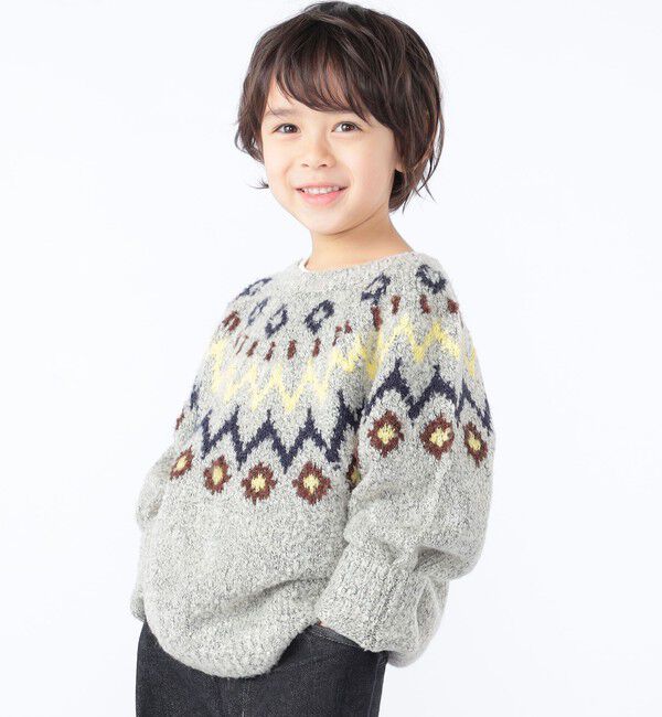 SHIPS KIDS「SHIPS KIDS:100～130cm /〈洗濯機可能〉フェアアイル柄 ニット」|ニット・セーター|トップグレー