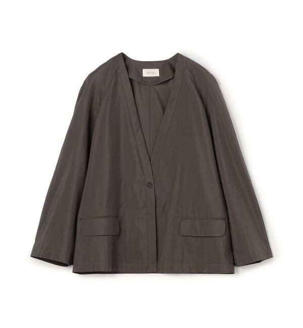 DES PRES「コットンシルクタイプライター ケープライクジャケット」|ノーカラージャケット|17 チャコールグレー