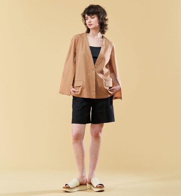 DES PRES「コットンシルクタイプライター ケープライクジャケット」|ノーカラージャケット|