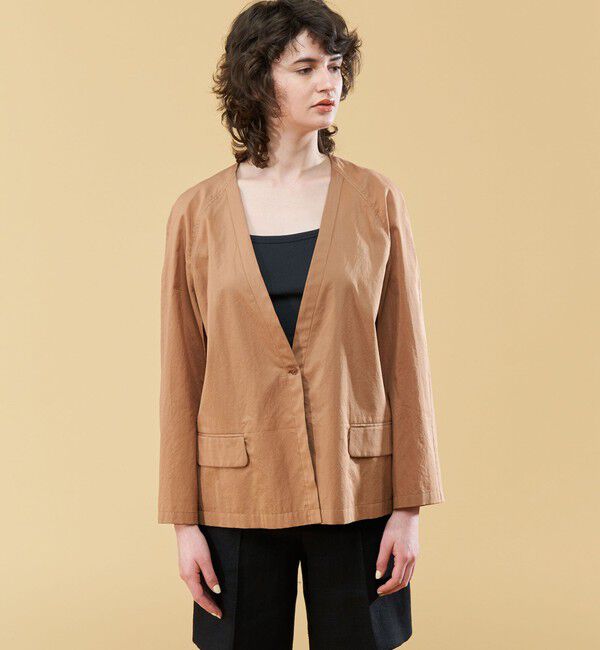 DES PRES「コットンシルクタイプライター ケープライクジャケット」|ノーカラージャケット|