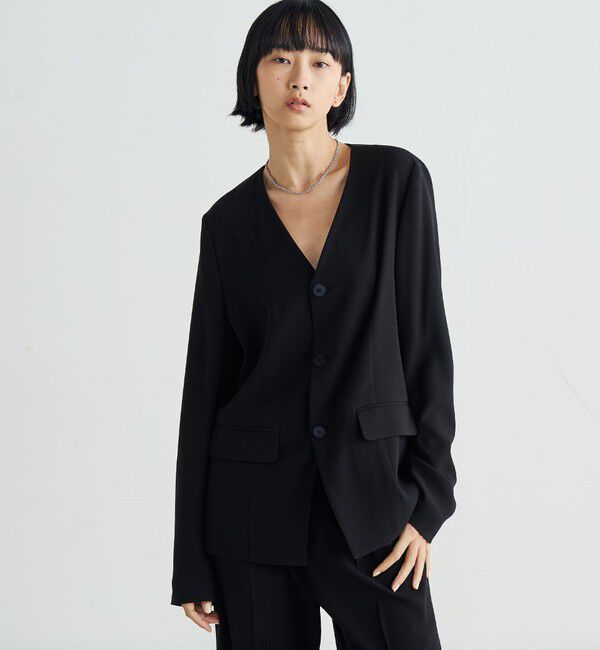 Edition「バックサテンジョーゼット ノーカラージャケット」|ノーカラージャケット|