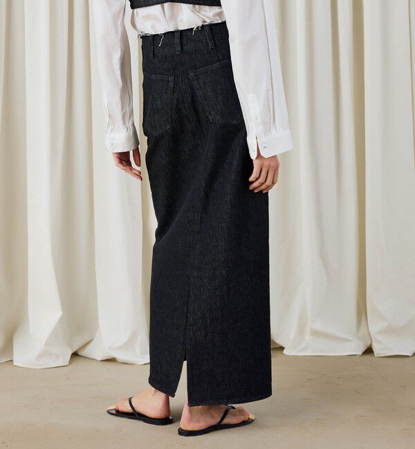 DES PRES「ブラックデニム ブラレット付きマキシスカート」|タイト|