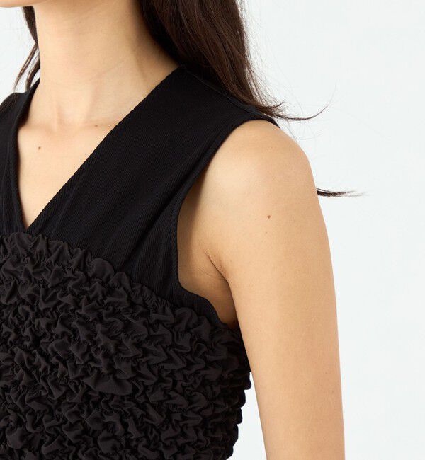 MACPHEE「フリルコンビ Vネックワンピース」|ワンピース|