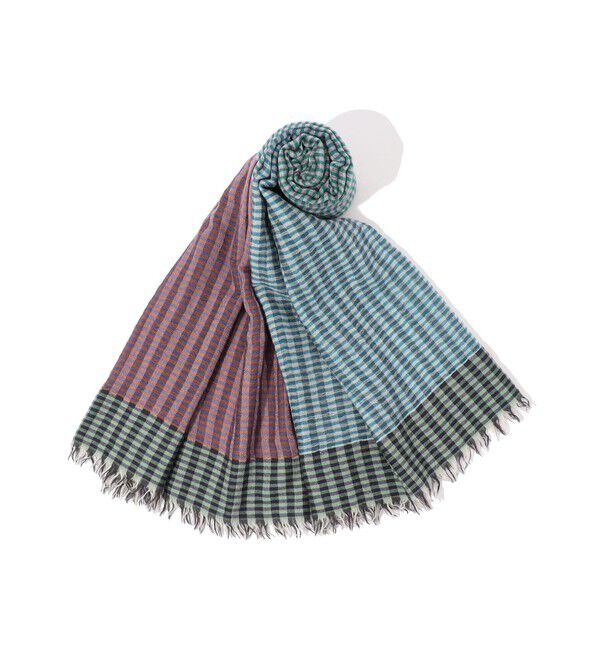 TOMORROWLAND GOODS「EPICE ウール パネルチェックストール」|ストール|64 ブルー系