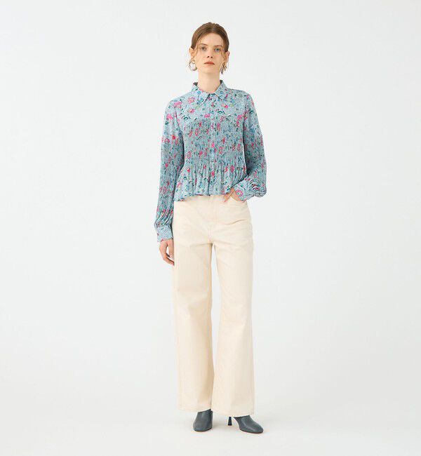 SOULEIADO「ポリエステルプリーツ レギュラーカラーブラウス」|シャツ・ブラウス|