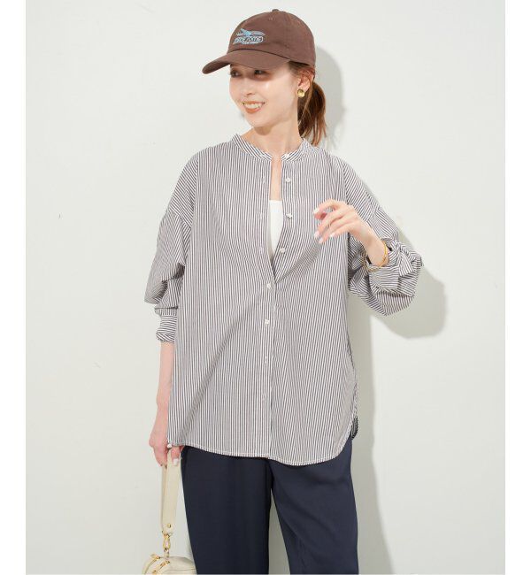 SLOBE IENA「《追加》ROYAL NAVY/ロイヤルネイビー SLOBE別注 バンドカラーシャツ」|シャツ・ブラウス|