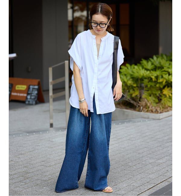 SLOBE IENA「《WEB・一部店舗限定/追加》レーヨンボイルバンドカラーブラウス」|シャツ・ブラウス|