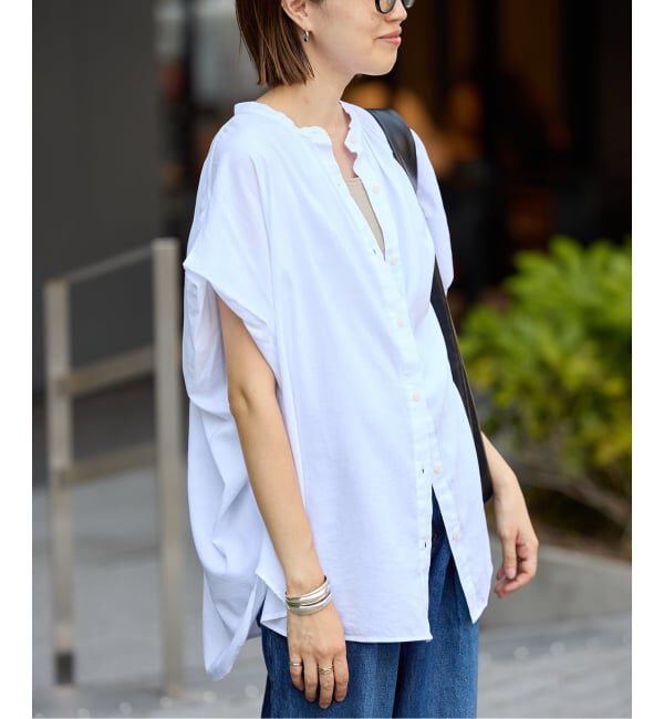SLOBE IENA「《WEB・一部店舗限定/追加》レーヨンボイルバンドカラーブラウス」|シャツ・ブラウス|