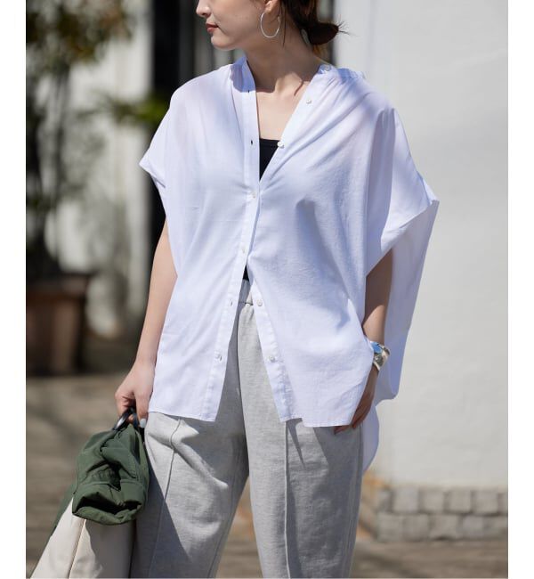 SLOBE IENA「《WEB・一部店舗限定/追加》レーヨンボイルバンドカラーブラウス」|シャツ・ブラウス|