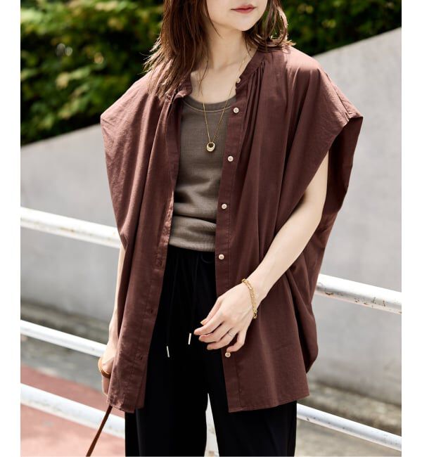 SLOBE IENA「《WEB・一部店舗限定/追加》レーヨンボイルバンドカラーブラウス」|シャツ・ブラウス|