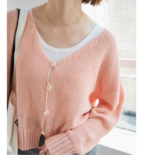 Spick and Span「ペーパーヤーンVネックカーディガン」|カーディガン|ピンク B