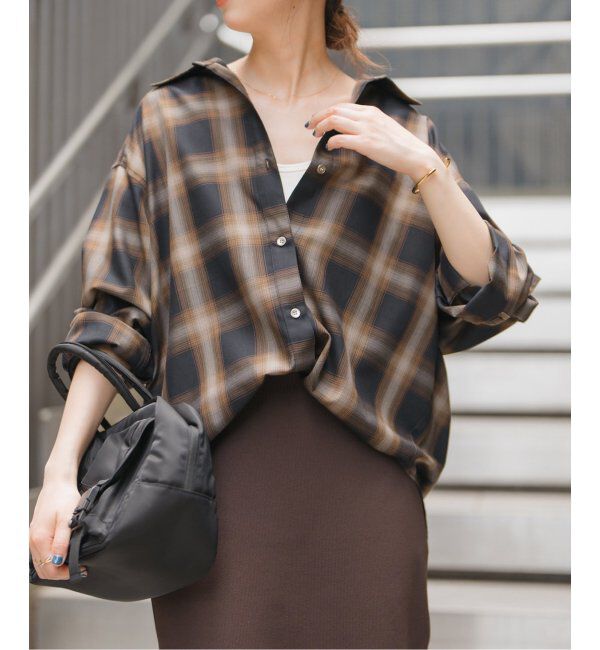 Spick and Span「《追加》メタルボタンTRチェックルーズシャツ」|シャツ・ブラウス|