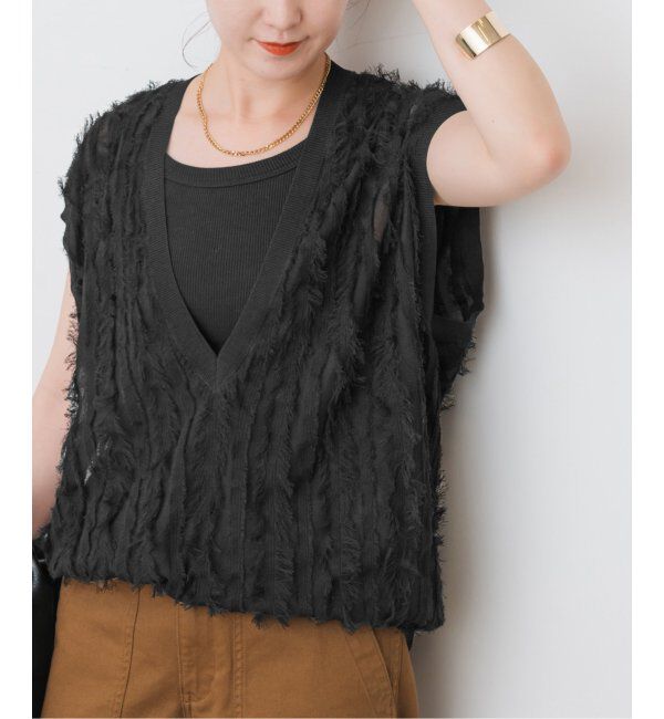Spick and Span「《追加》フリンジニットベスト」|ベスト・ジレ|ブラック
