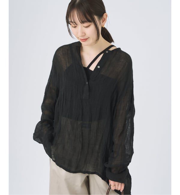 FRAMeWORK「≪追加≫LINENクレープヘンリーネックブラウス 3」|シャツ・ブラウス|