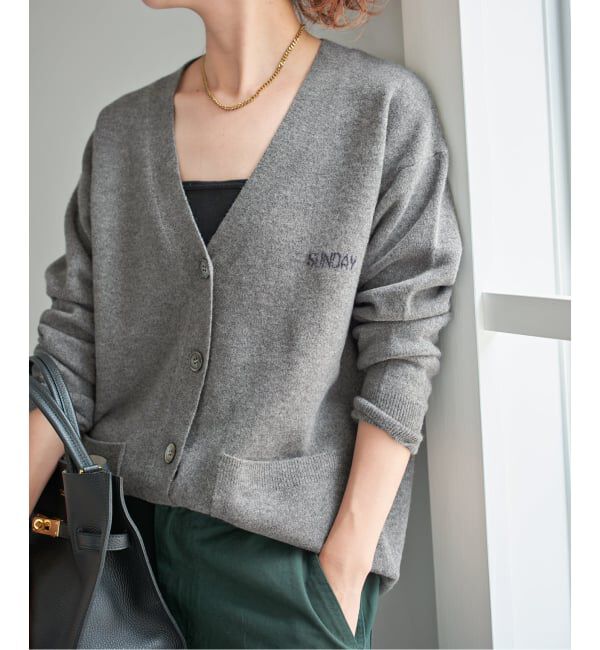 Spick and Span「ロゴジャガードVネックカーディガン」|カーディガン|グレーA