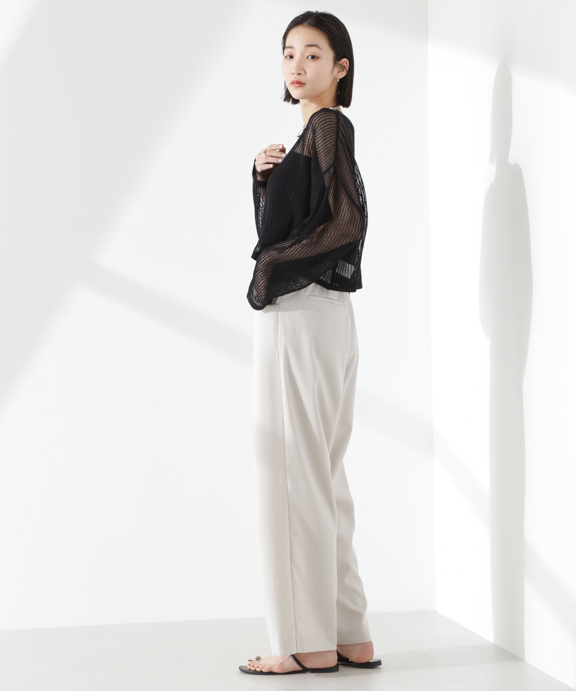 nano･universe「クリスピーツイルタックワイドパンツ(セットアップ可)」|チノ|