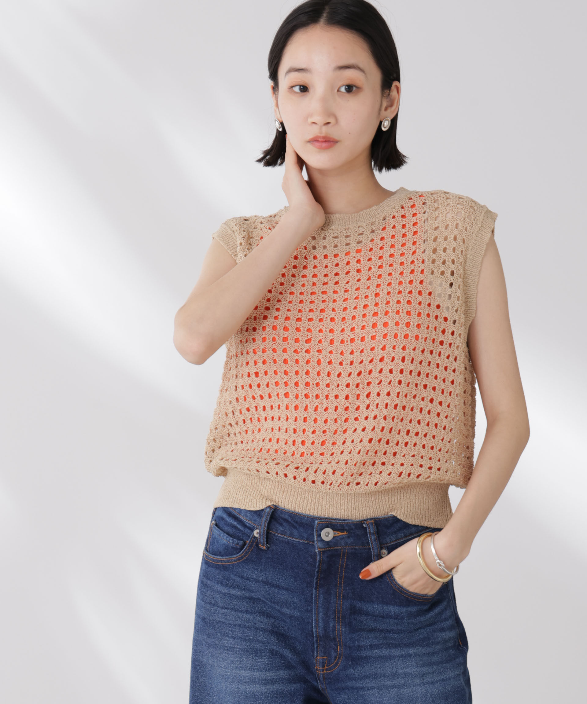 nano･universe「テープヤーンメッシュニットベスト」|ニット・セーター|