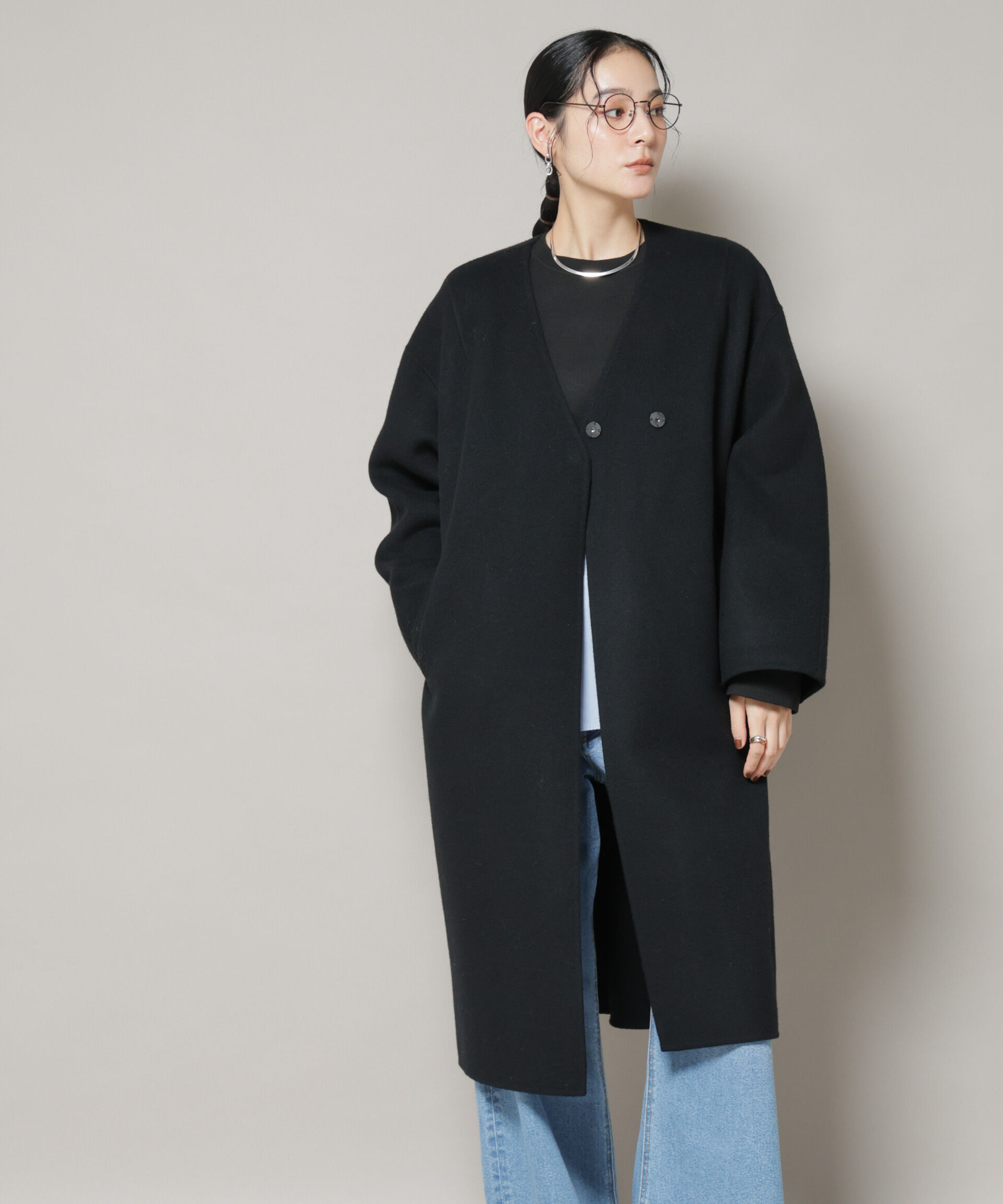 nano･universe「SUPER110blend リバーノーカラーロングコート」|その他|