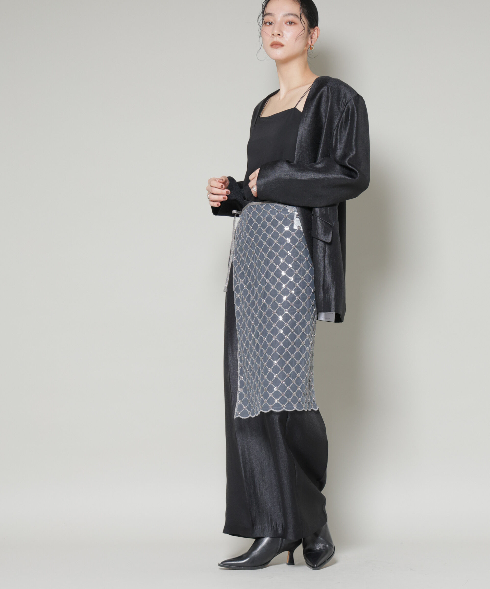 nano･universe「スパンコールビーズ刺繍ラップスカート」|スカート|