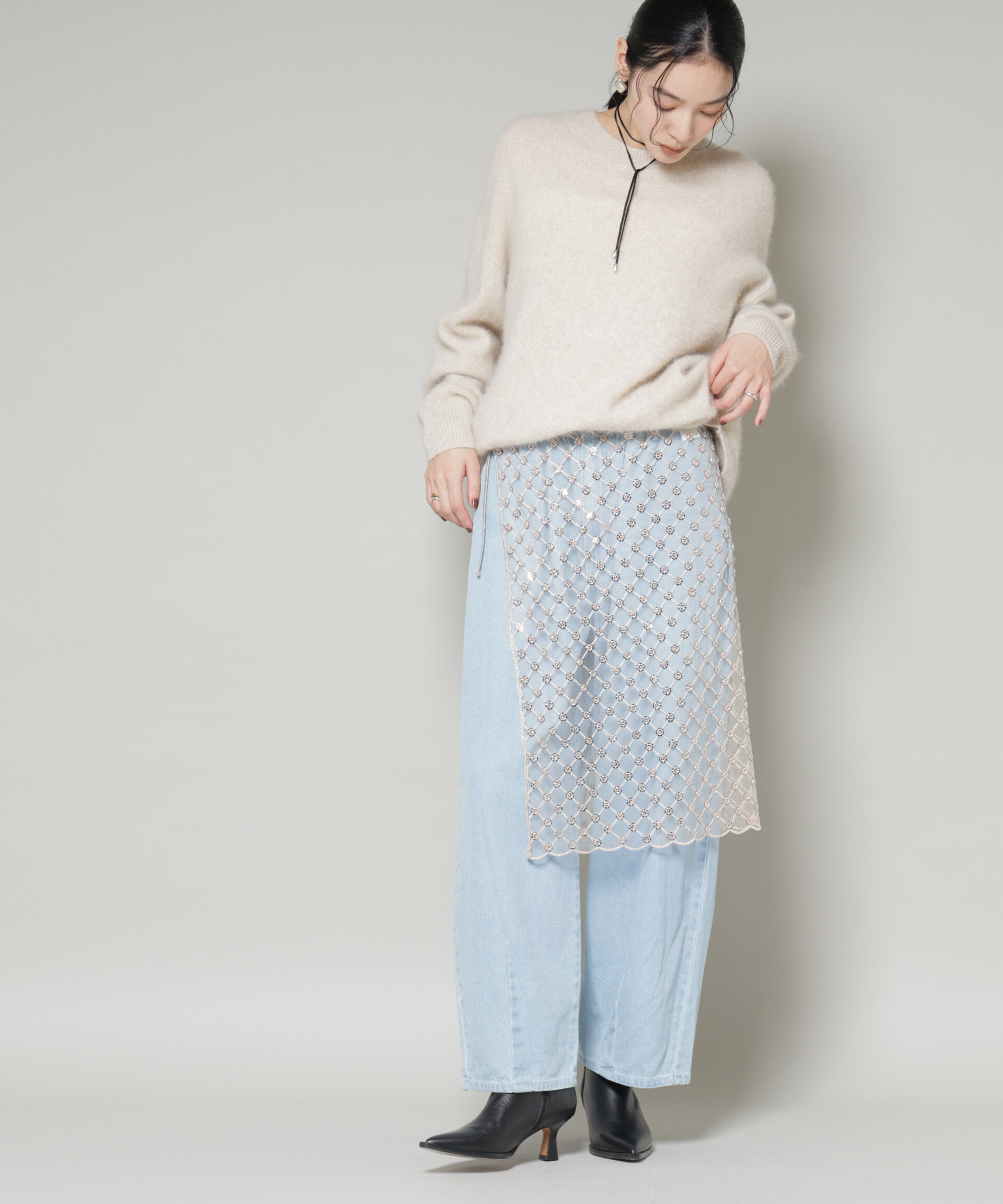 nano･universe「スパンコールビーズ刺繍ラップスカート」|スカート|