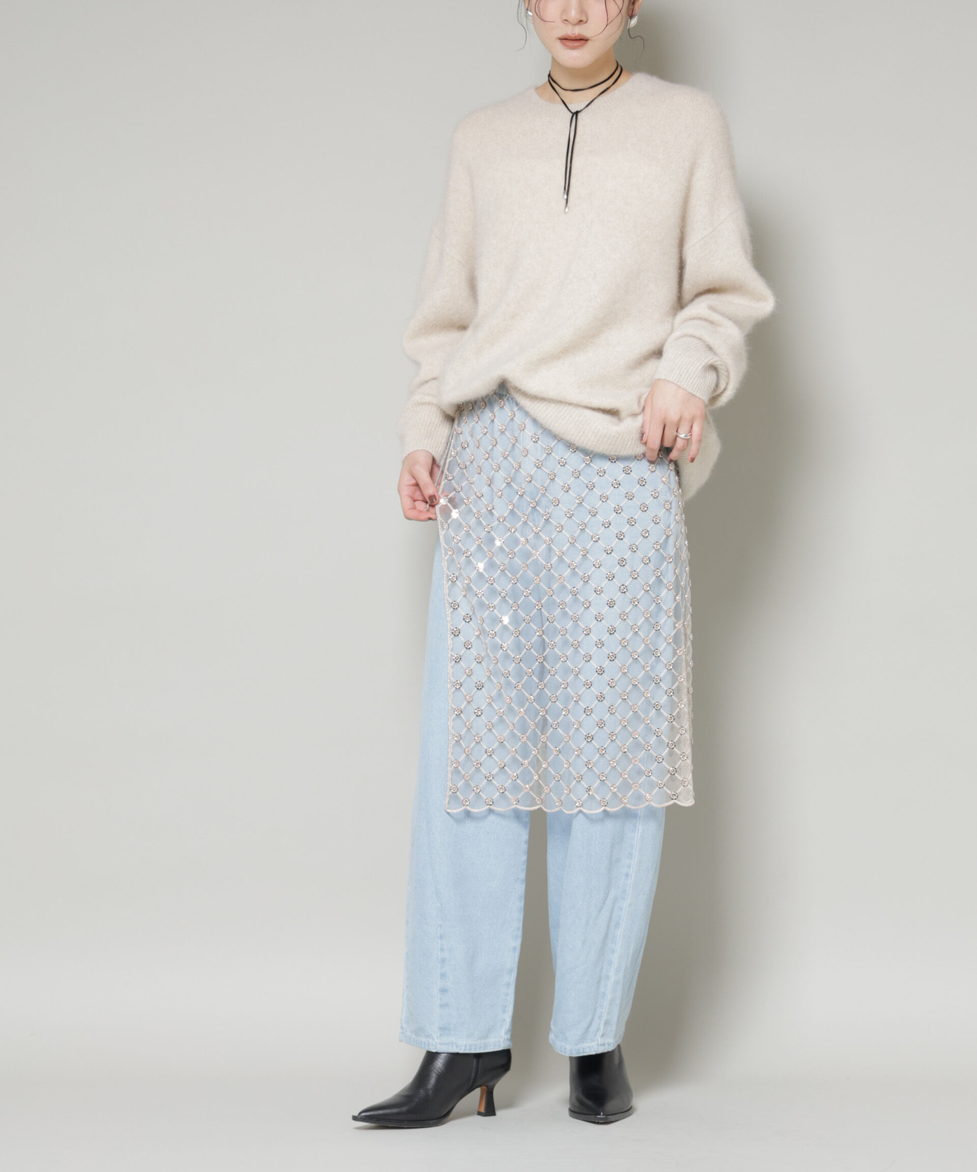 nano･universe「スパンコールビーズ刺繍ラップスカート」|スカート|