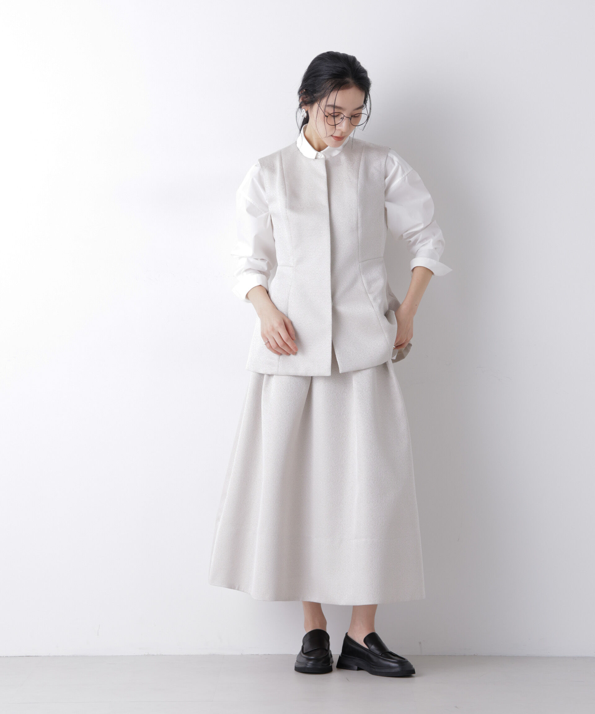 nano･universe「ジャガードペプラムジレ(セットアップ可)」|テーラードジャケット|