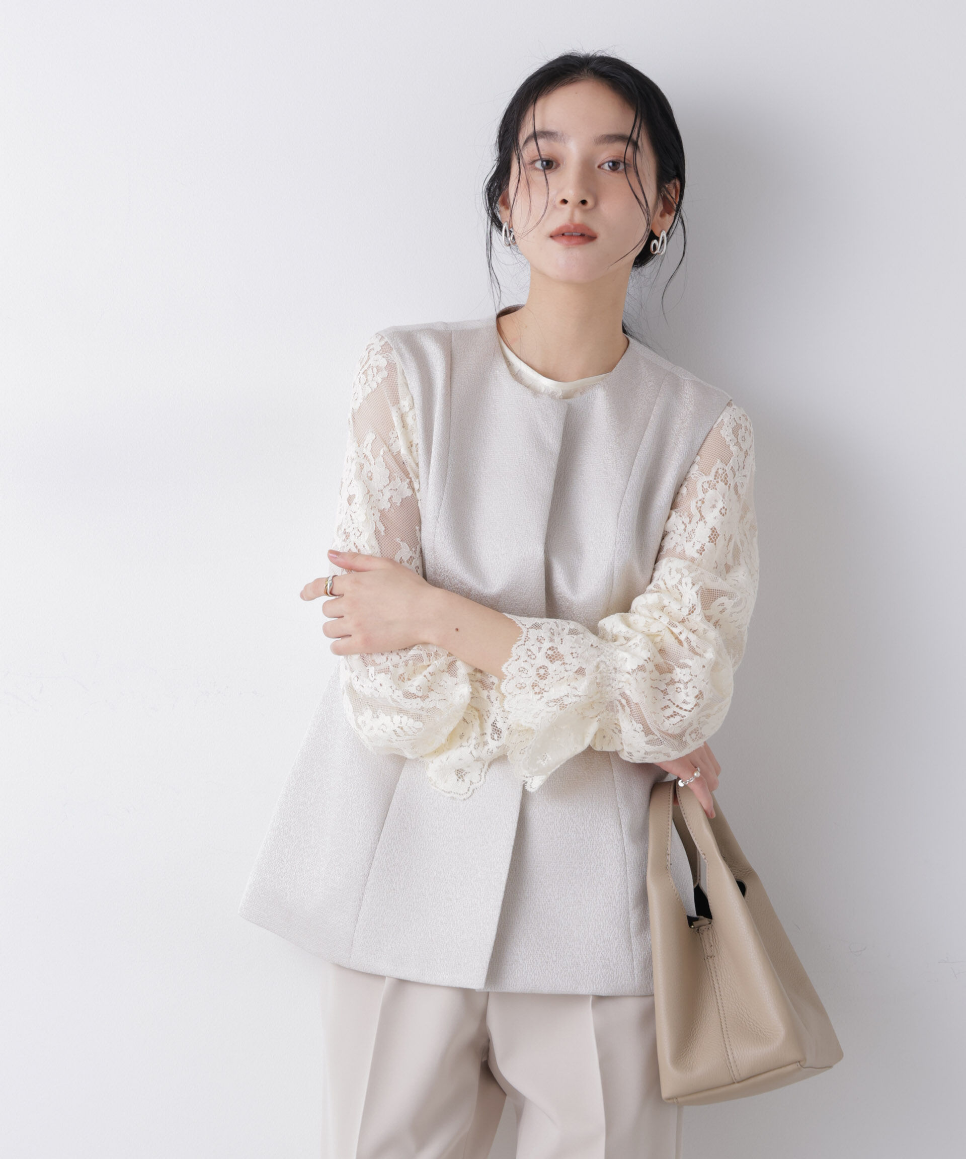 nano･universe「ジャガードペプラムジレ(セットアップ可)」|テーラードジャケット|