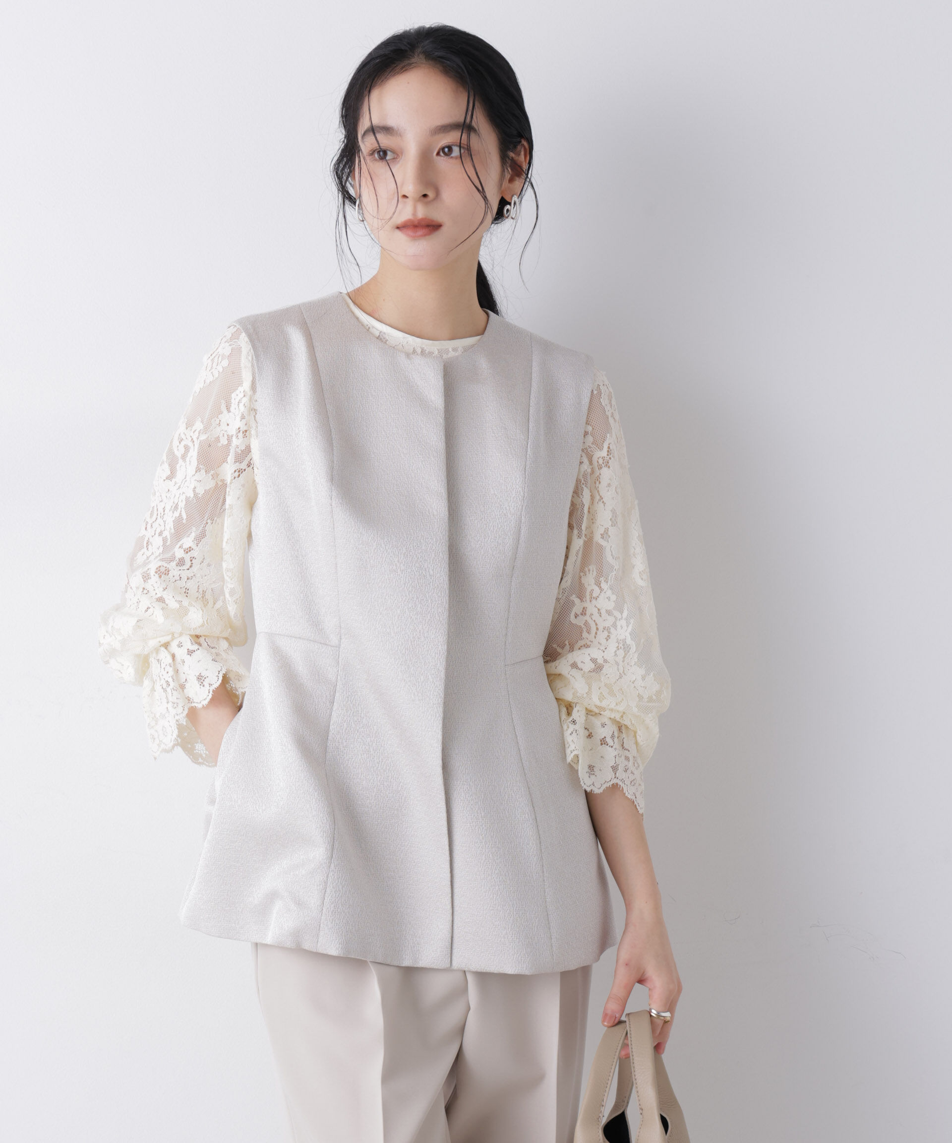 nano･universe「ジャガードペプラムジレ(セットアップ可)」|テーラードジャケット|