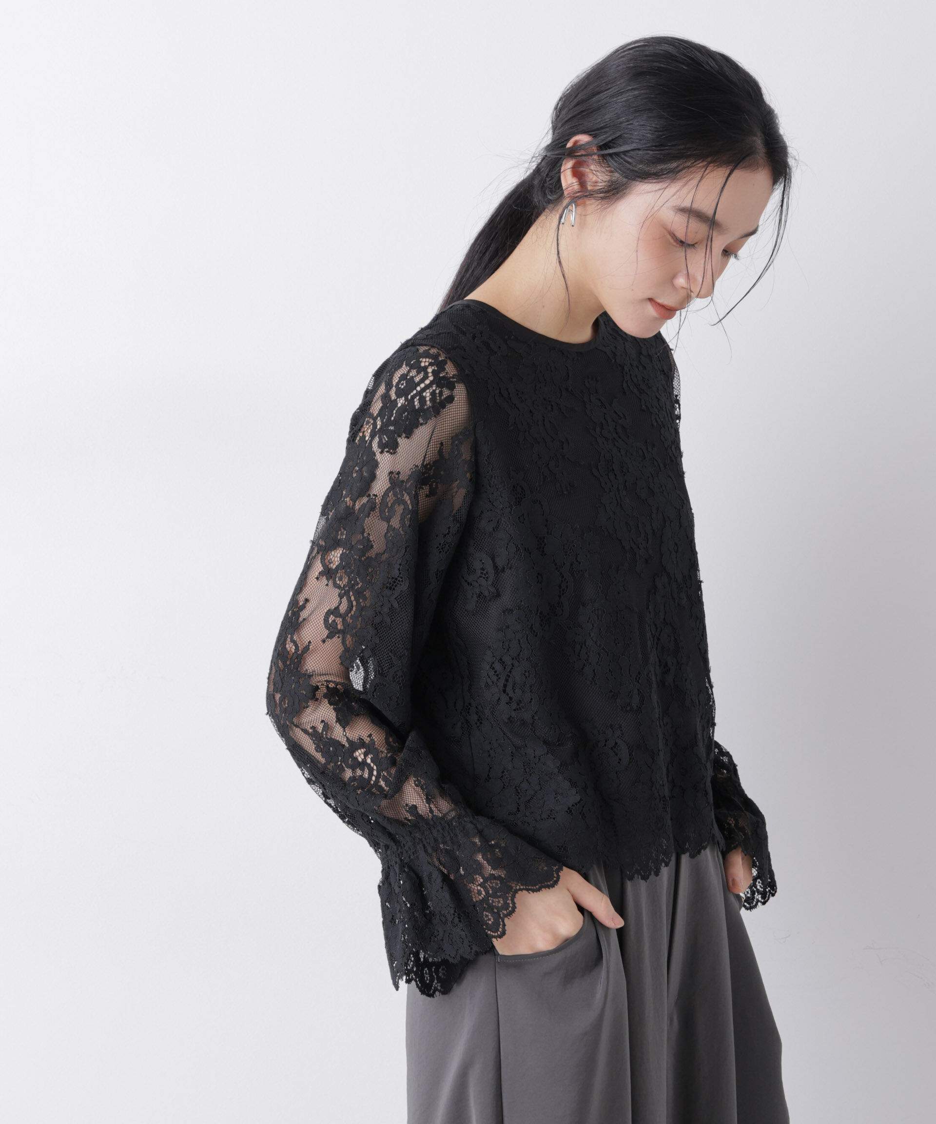 nano･universe「レーススカラップブラウス」|シャツ・ブラウス|