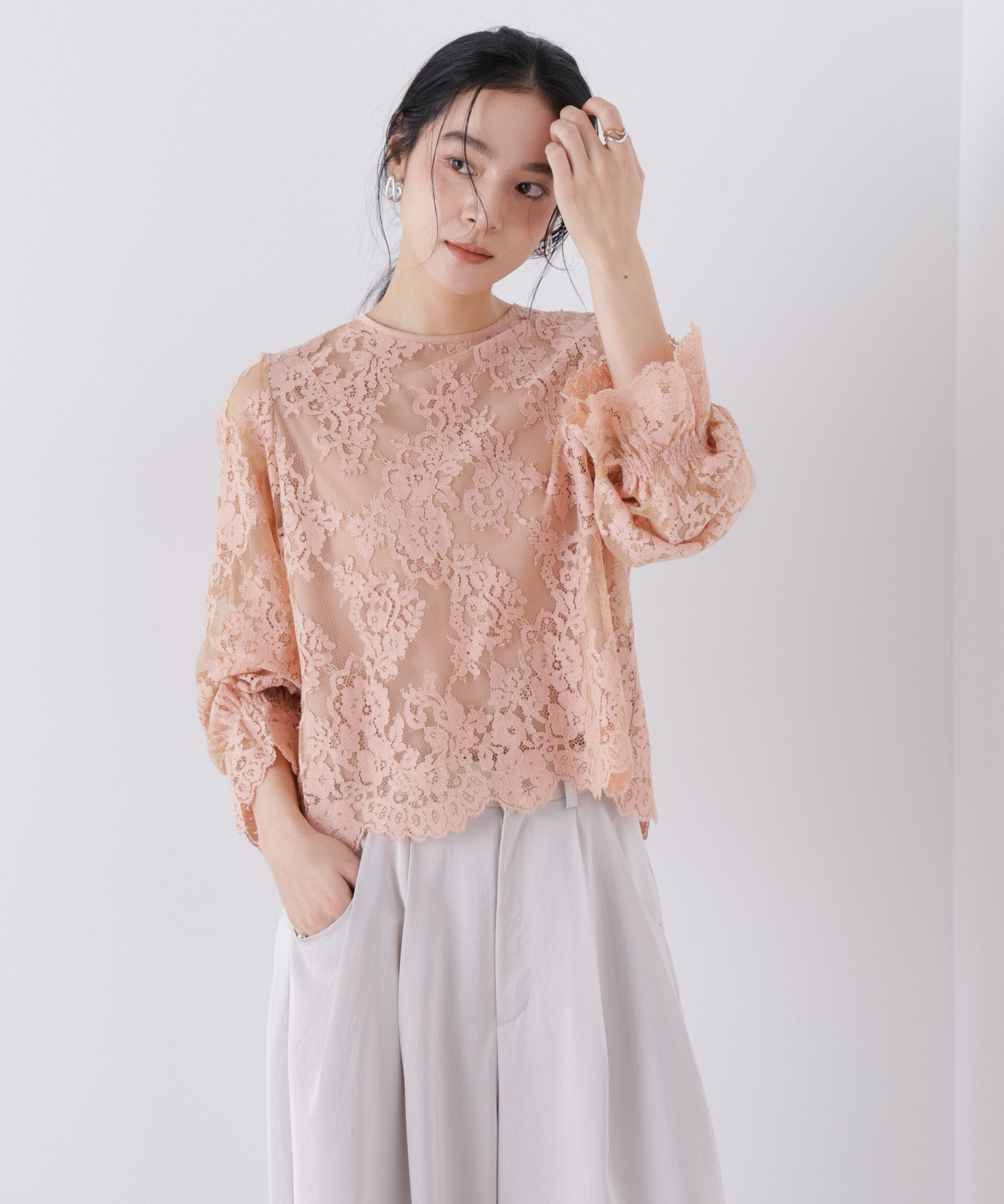 nano･universe「レーススカラップブラウス」|シャツ・ブラウス|