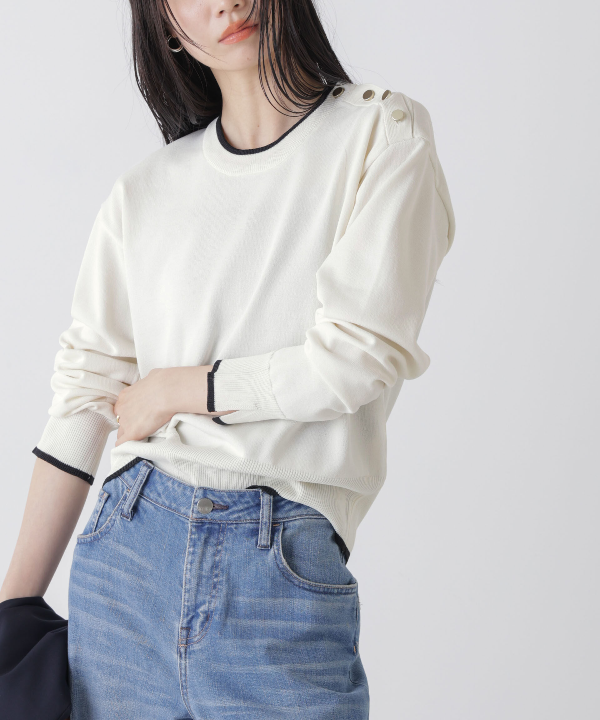 nano･universe「洗濯機洗可UVカットバイカラー釦ディティールニット」|ニット・セーター|