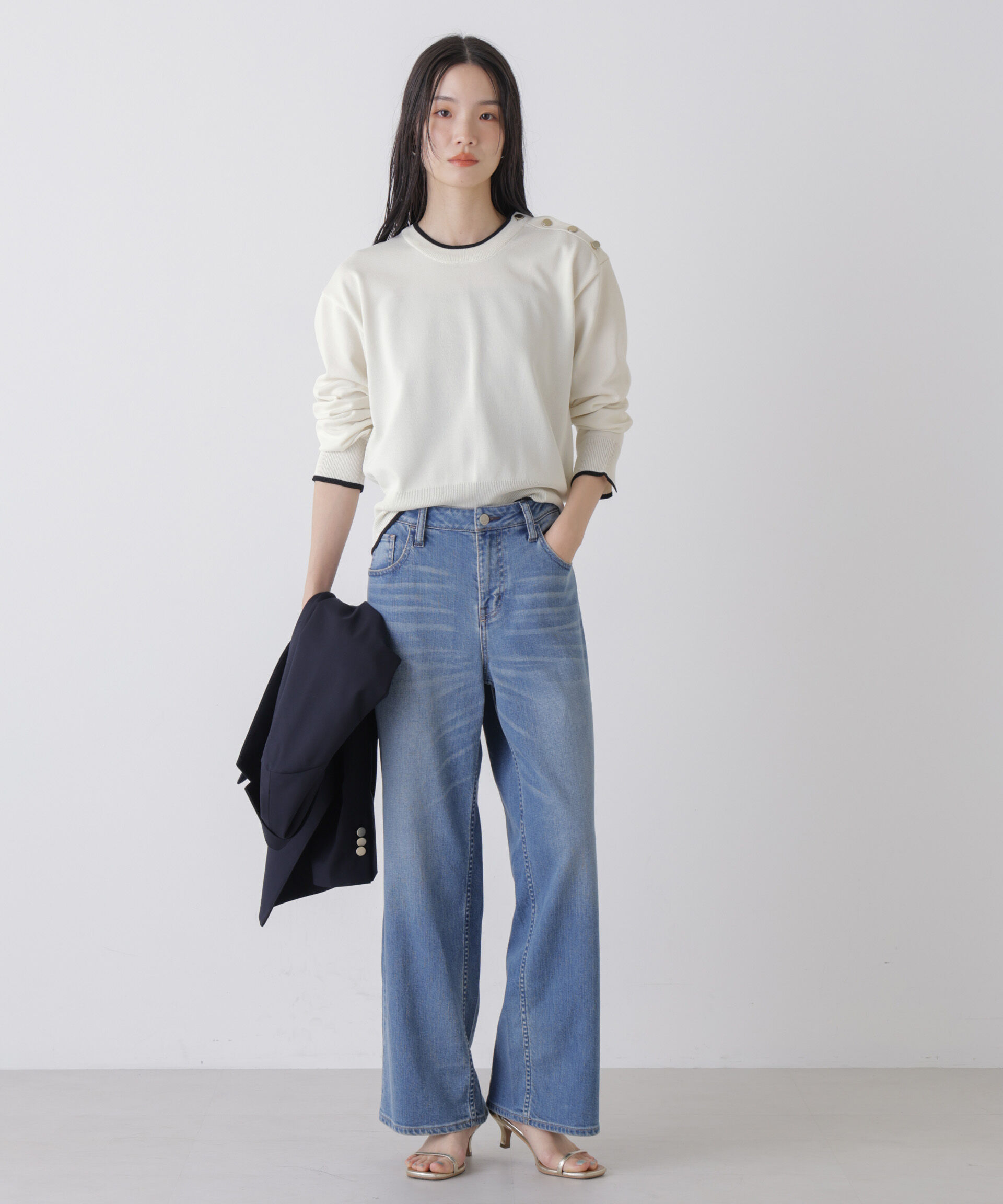 nano･universe「洗濯機洗可UVカットバイカラー釦ディティールニット」|ニット・セーター|