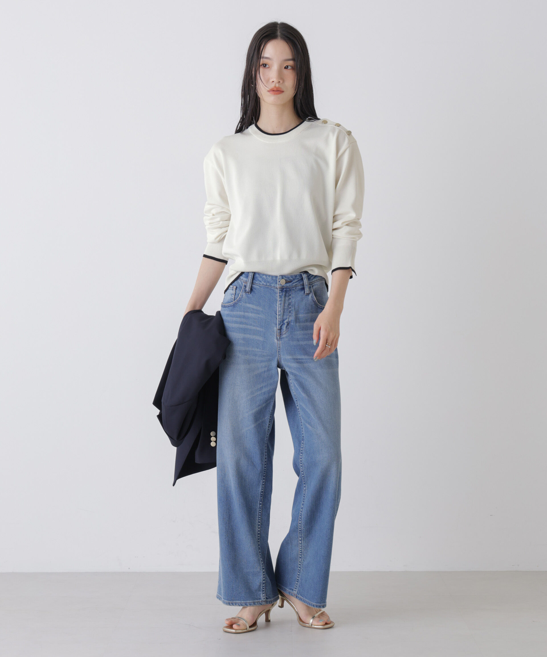 nano･universe「洗濯機洗可UVカットバイカラー釦ディティールニット」|ニット・セーター|